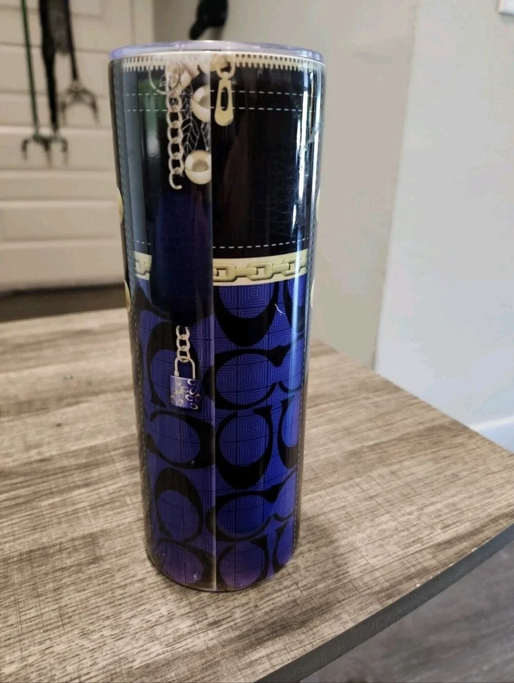 Designer Blue Skinny 20oz purse Tumbler W/ Lid